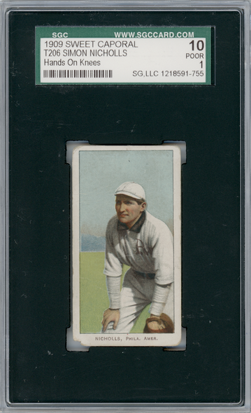 1909 T206 Simon Nicholls Hands On Knees Sweet Caporal 150 SGC 1 front of card