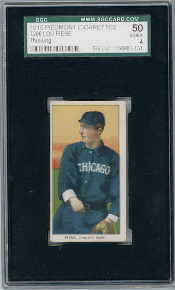 1910 T206 Lou Fiene Throwing Piedmont 350 SGC 4 front of card