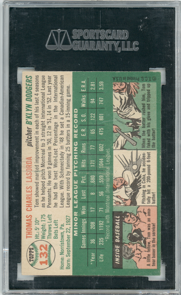 1954 Topps Tom Lasorda #132 SGC 7 back of card