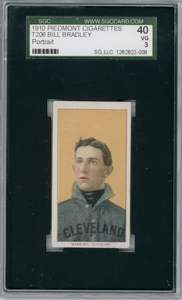 1910 T206 Bill Bradley Portrait Piedmont 350 SGC 3 front of card