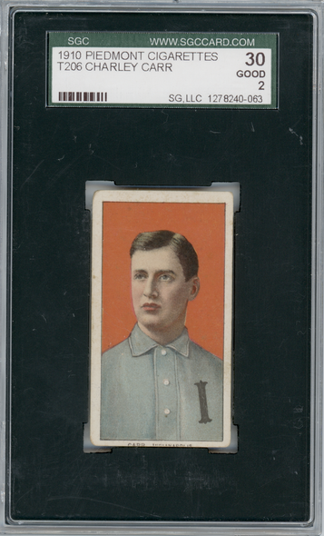 1910 T206 Charley Carr Piedmont 350 SGC 2 front of card