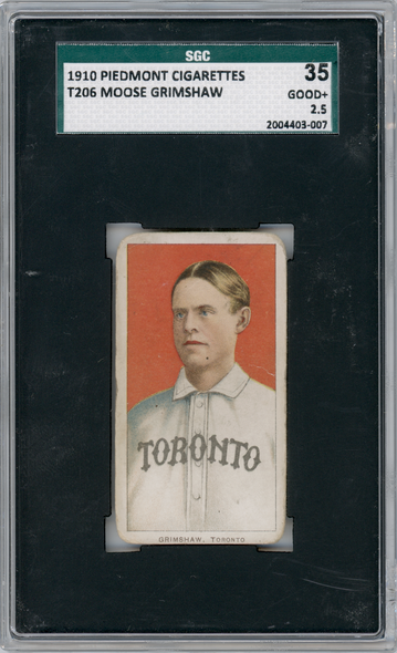 1910 T206 Moose Grimshaw Piedmont 350 SGC 2.5 front of card