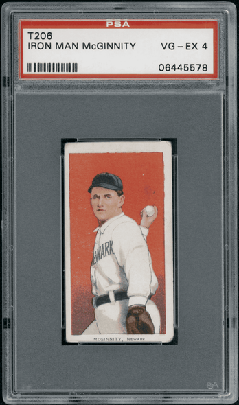 1910 T206 Iron Man McGinnity Piedmont 350 PSA 4 front of card