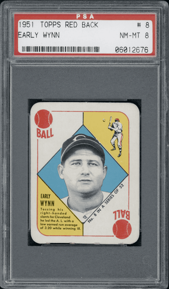 1951 Topps Early Wynn #8 Red Back PSA 8 front of card