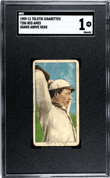1909-11 T206 Red Ames Hands Above Head Tolstoi SGC 1 front of card