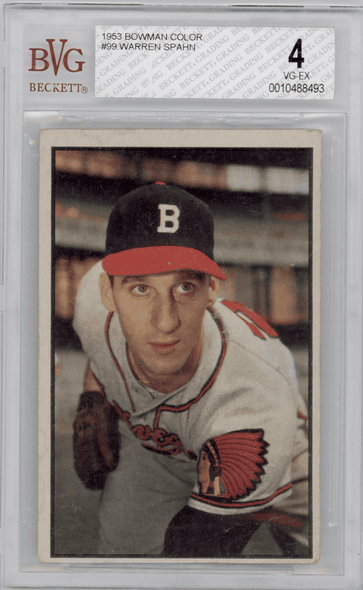 1953 Bowman Color Warren Spahn #99 BVG 4 front of card