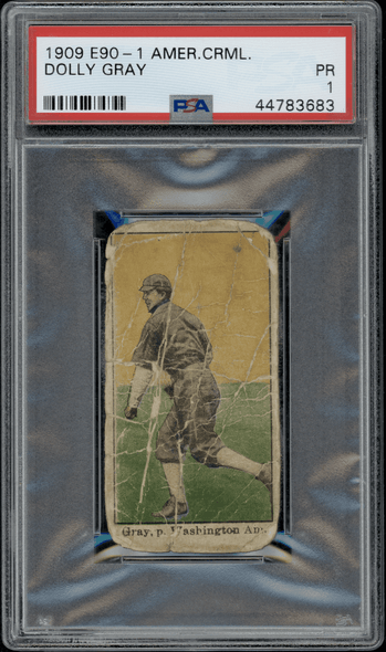 1909-1911 E90-1 American Caramel Dolly Gray Baseball Caramels PSA 1 front of card