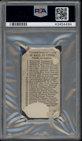 1909 E95 Philadelphia Caramel Ed Willetts (Willett) Baseball Caramels PSA A back of card