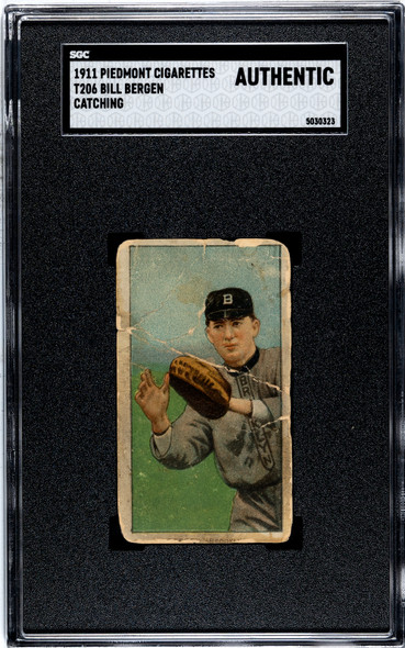 1911 T206 Bill Bergen Catching Piedmont 350-460 SGC A front of card