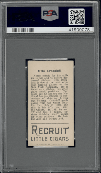 1912 T207 Otis Crandall Recruit Little Cigars PSA 2(MC) back of card