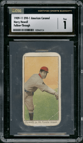 1909-1911 E90-1 American Caramel Harry Howell Follow-Through Baseball Caramels CSG 1 front of card