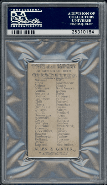 1889 N24 Allen & Ginter Turkey Types of all Nations PSA 2 back of card