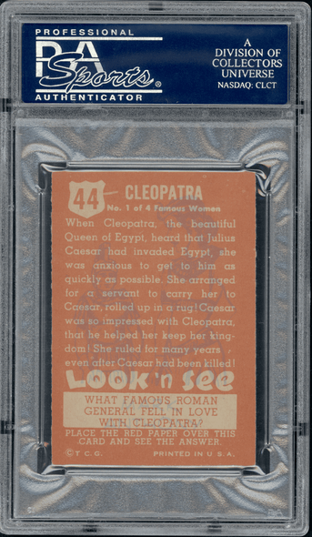 1952 Topps Look 'N See Cleopatra #44 PSA 4 back of card