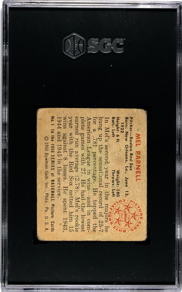 1950 Bowman Mel Parnell #1 SGC 1.5 back of card
