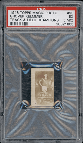 1948 Topps Magic Photo Grover Kelmmer #9E Track & Field Champions PSA 5 (MC) front of card