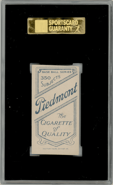 1910 T206 Barney Pelty Vertical Photo Piedmont 350 SGC 5 back of card