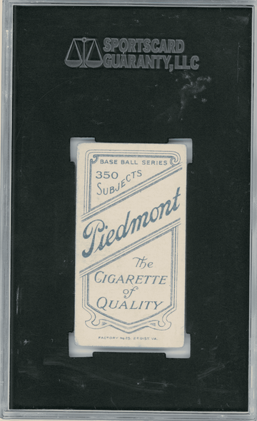 1910 T206 Bill Shipke Piedmont 350 SGC 3.5 back of card