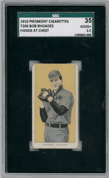 1910 T206 Bob Rhoades Hands at Chest Piedmont 350 SGC 2.5 front of card