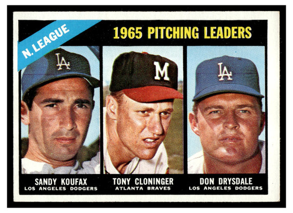 1966 Topps Sandy Koufax / Tony Cloninger / Don Drysdale #223 NL Pitching Leaders HOF VG-EX front of card