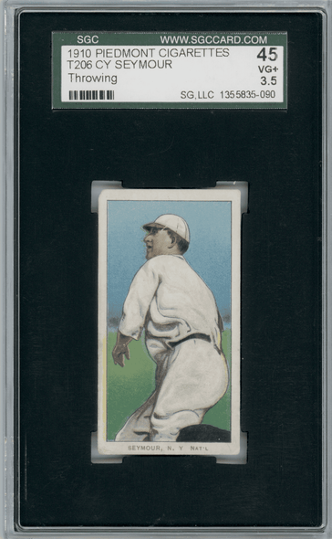 1910 T206 Cy Seymour Throwing Piedmont 350 SGC 3.5 front of card