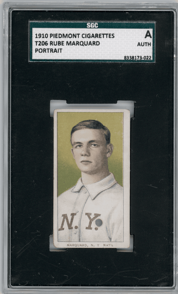 1910 T206 Rube Marquard Portrait, Punch Hole Piedmont 350 SGC A front of card