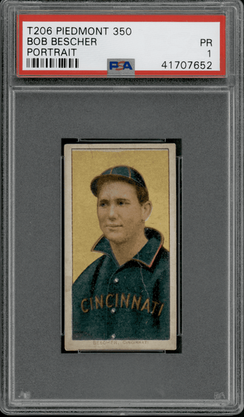 1910 T206 Bob Bescher Portrait Piedmont 350 PSA 1 front of card