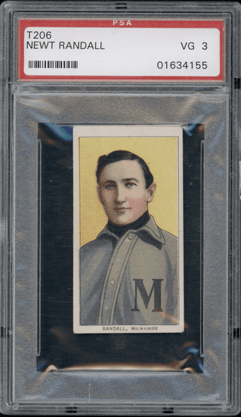 1910 T206 Newt Randall Piedmont 350 PSA 3 front of card