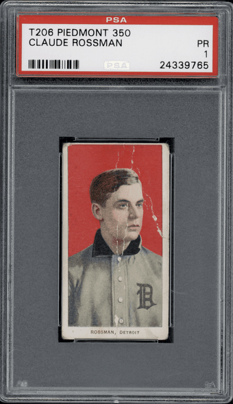 1910 T206 Claude Rossman Piedmont 350 PSA 1 front of card