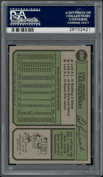 1974 Topps Carl Yastrzemski #280 PSA 7 back of card