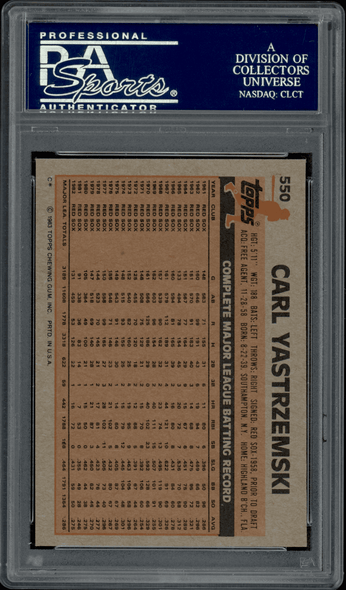 1983 Topps Carl Yastrzemski #550 PSA 9 back of card