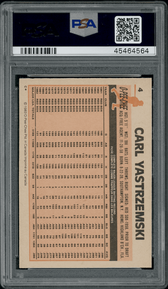 1983 O-Pee-Chee Carl Yastrzemski #4 PSA 9 back of card