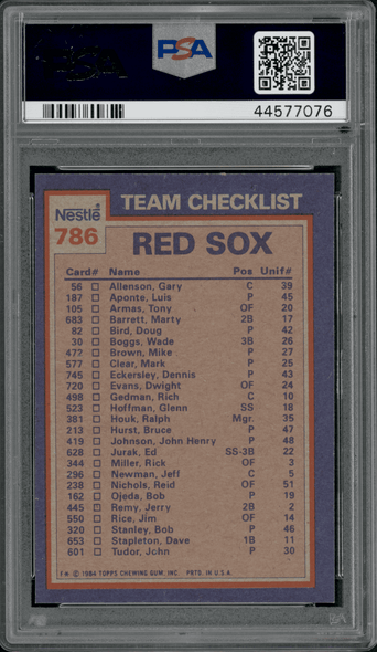 1984 Topps Nestle Wade Boggs & Bob Ojeda #786 PSA 8 back of card