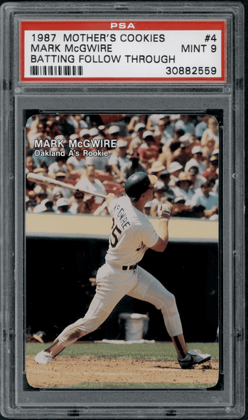 1987 Mother's Cookies Mark McGwire Batting Follow Through PSA 9 front of card