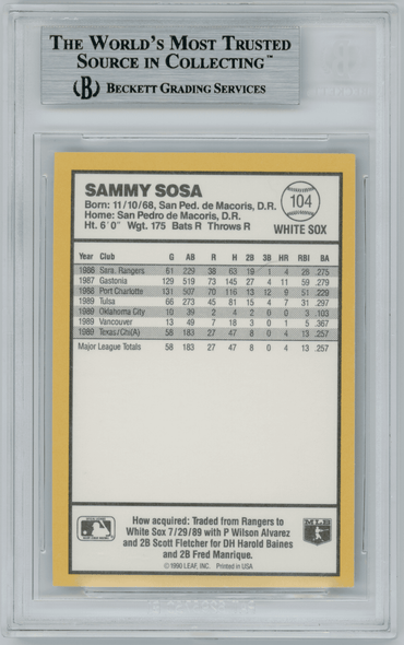 1990 Donruss Best American League Sammy Sosa #104 BGS 8.5 back of card