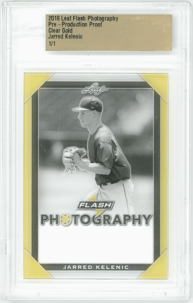 2018 Leaf Flash Photography Jared Kelenic #1/1 Proof Clear Gold VG-EX front of card