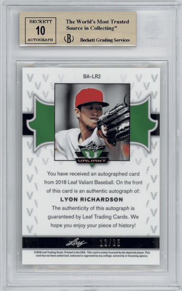 2018 Leaf Lyon Richardson #12/25 #BALR2 BGS 9.5 back of card
