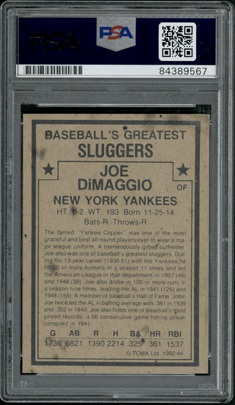 1982 Baseball's Greatest Joe DiMaggio On Card Autograph PSA A back of card