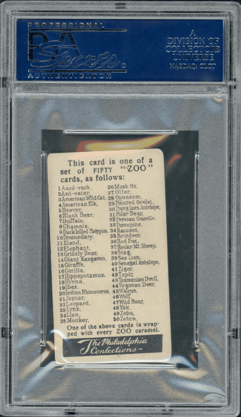 1910 E29 Philadelphia Caramel Lion Zoo Cards PSA 3 back of card