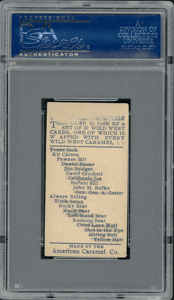 1910 American Caramel Co. E49 Black Swan Wild West PSA 2(MK) back of card