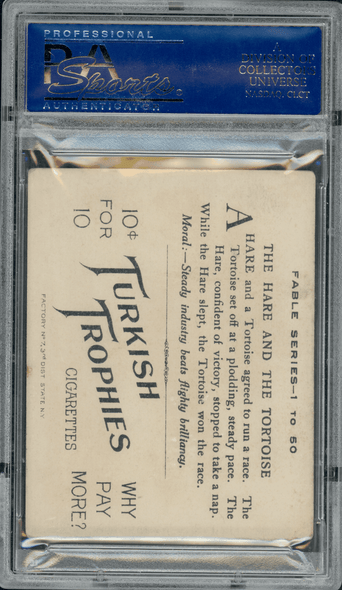 1910 T57 Turkish Trophies The Hare and the Tortoise Fable Series PSA 3 back of card