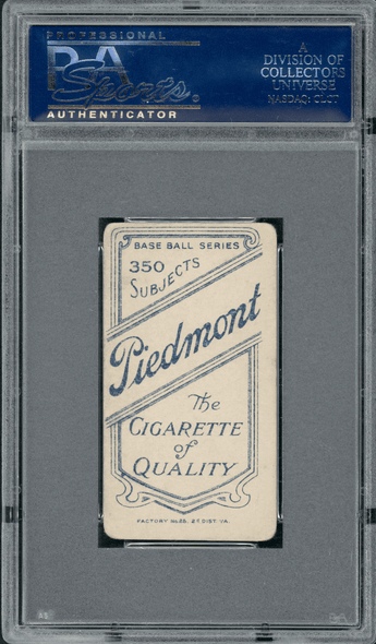 1910 T206 George Mullin Portrait, Mullen on Front Piedmont 350 PSA 2 back of card