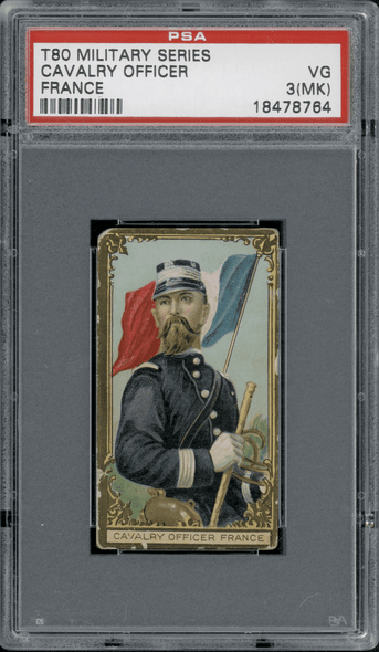 1911 T80 Tolstoi Cigarettes Cavalry Officer (France) Military Series PSA 3(MK) front of card