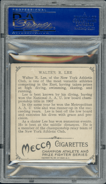 1910 T218 Champions Walter Lee Mecca Cigarettes PSA 4 back of card