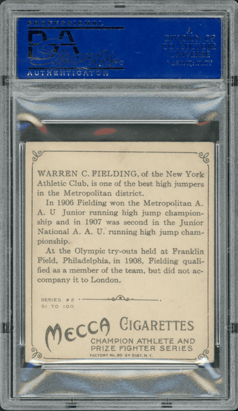 1910 T218 Champions WC Fielding Mecca Cigarettes PSA 4 back of card