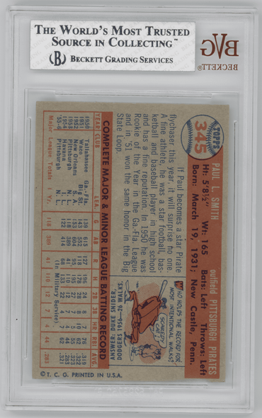 1957 Topps Paul Smith #345 BVG 5.5 back of card