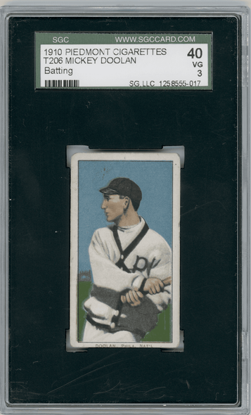 1910 T206 Mickey Doolan Batting Piedmont 350 SGC 3 front of card