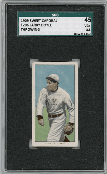 1909 T206 Larry Doyle Throwing Sweet Caporal 150 SGC 3.5 front of card