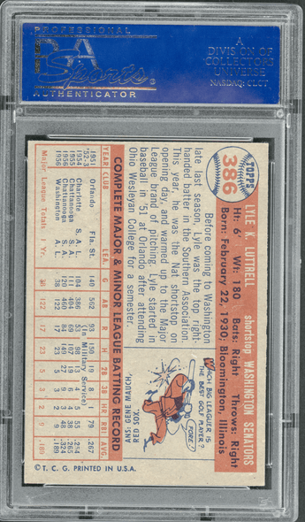 1957 Topps Lyle Luttrell #388 PSA 6 back of card
