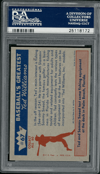 1959 Fleer Ted Williams Ted Williams Two Famous Fisherman #67 PSA 7 back of card