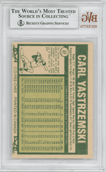 1977 O-Pee-Chee Carl Yastrzemski #37 BVG 9 back of card